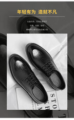 Men's Thick-Soled Low-Cut Business Formal Leather Shoes With Lace-Up Height Increase Groom's Wedding Shoes With Suit Shoes