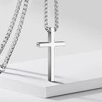 Vnox Cross Necklace for Men Women, Silver Color Plain Alloy Metal Cross Pendant Collar with Stainless Steel Box Chain