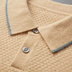 ZOCEPT 100% Cashmere Short Sleeve Sweater Autumn Winter New Casual Business Knitted Button-up Polo Collar Pullover for Men