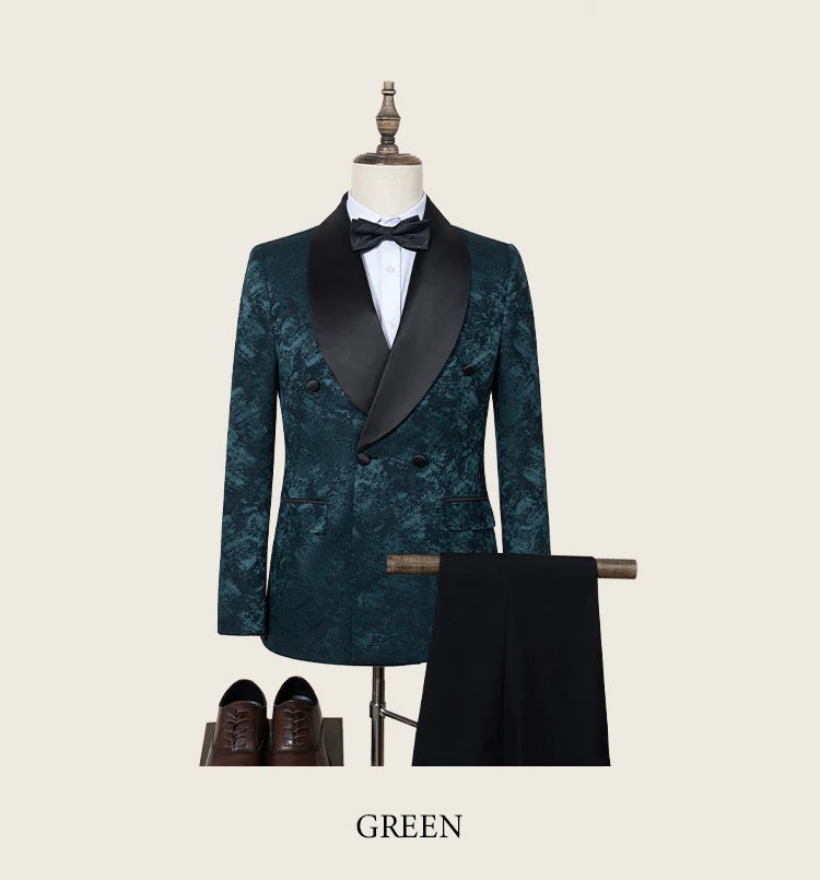 luxury 2-piece suit set men's party outfit high-end double breasted business casual suit groom's wedding dress shawl collar