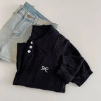AOSSVIAO 2026 Summer New Korean Fashion Slim Polo shirt Knitted Short Sleeve T-shirt Sweet Bow Embroidered Knitted  Women Tops