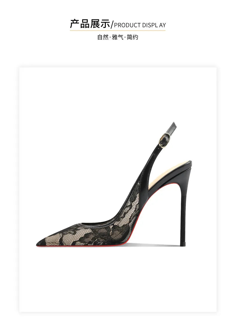 Lace High-heeled Sandals Summer 2026 New Pointed Thin Heels Shallow Mouth Comfortable Women's Sandals