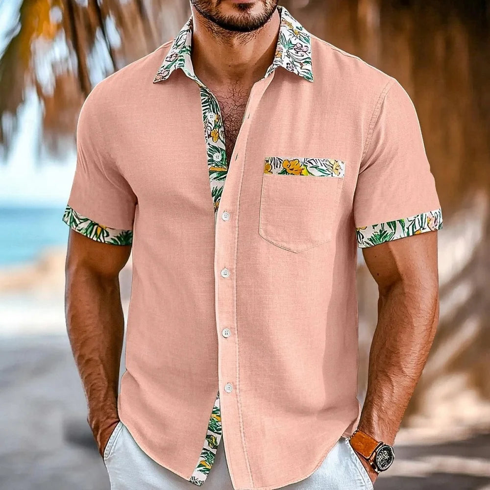 Men's Plus Size Short Sleeve Lapel Shirt with Patchwork Pocket 10 Color Printed Fashionable Designer Comfortable Shirt
