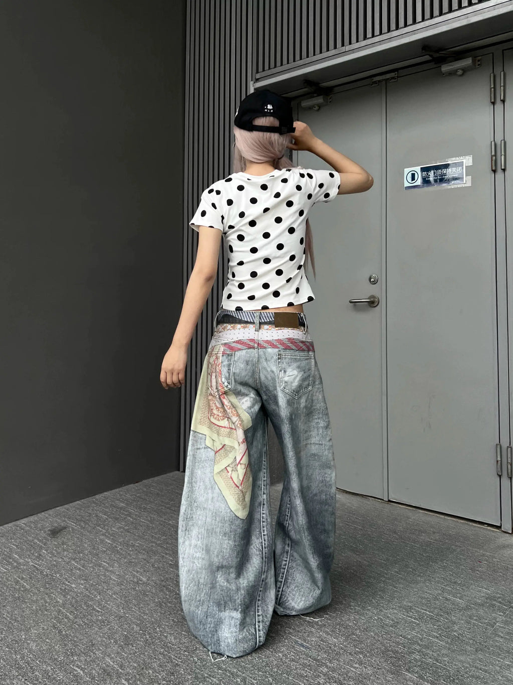 Women American Vintage Print Tie Machete Pattern Jeans Loose Wide Leg Street Hot Girl Design All Match Denim Long Trousers