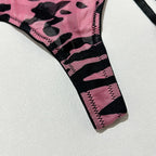 5Pcs Leopard Lingerie Set With Garter Belt Stockings Gloves Mesh Bra and Panty Set Strappy Underwear Erotic Costume For Women