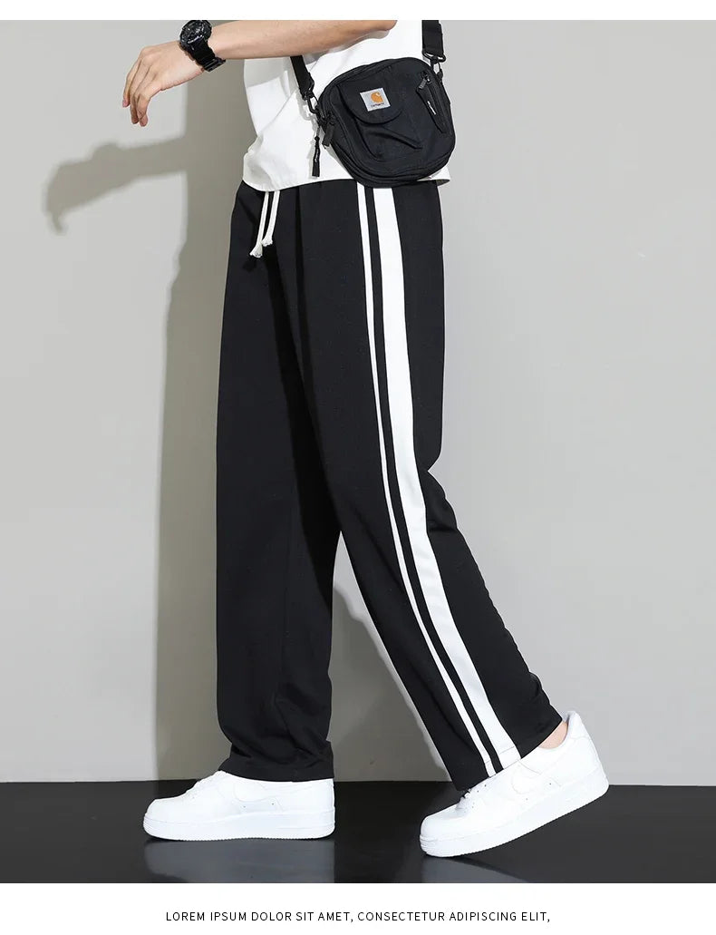 Summer New Men Sweatpants Joggers Straight Pants Neutral Breathable Loose Outdoor Quick Drying Fabric Striped Casual Trouser