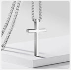 Vnox Cross Necklace for Men Women, Silver Color Plain Alloy Metal Cross Pendant Collar with Stainless Steel Box Chain