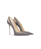 French style gray patent leather patchwork design with a sense of autumn new style pointed toe slim heel high heels for women