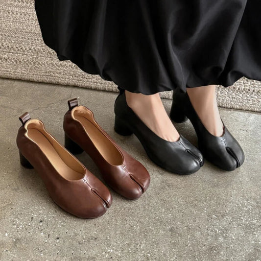 Elegant Thick High Heel Tabi Shoes Women Summer 2026 Comfort Pu Leather Designer Split Toe Pumps French Retro Sandals for Women