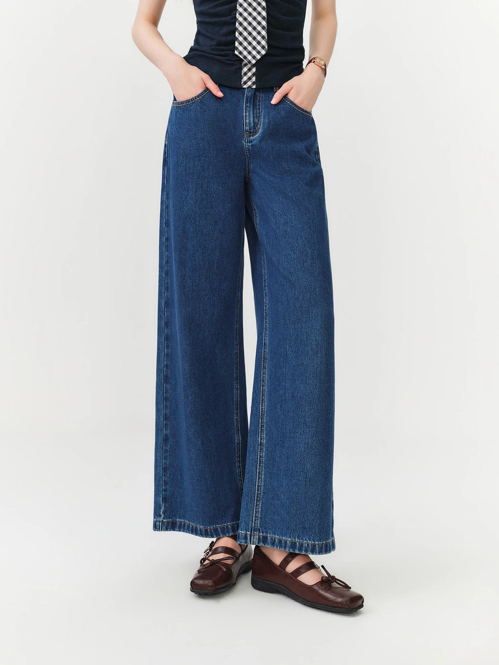 FSLE Women's 2026 Summer New Arrival Raw Indigo Straight Jeans | Lightweight Cool Feeling Slim Fit Versatile Denim Pants Jeans