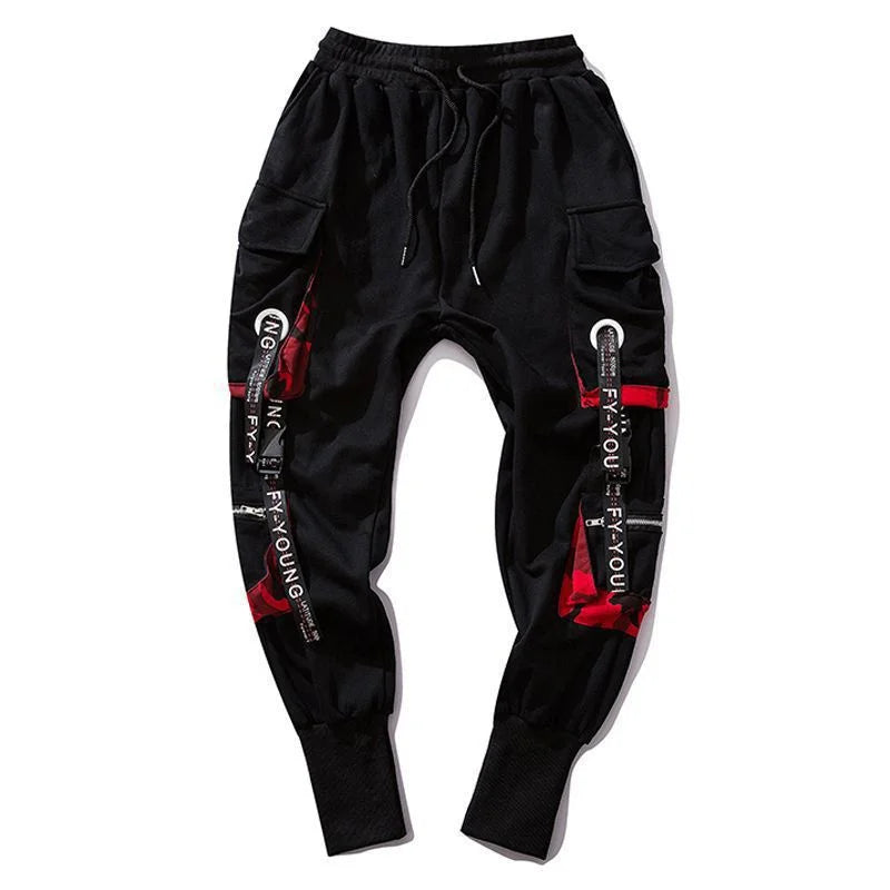 Y2K Joggers Cargo Pants For Men Casual Hip Hop Pocket Male Trousers Sweatpants Street Ribbons Techwear White Pant Pantalon Homme