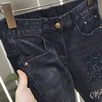 Hot-Stamped Rhinestone Men's Jeans, Trendy Brand, Stretchy Slim Fit, Embroidered and Printed Men's Trousers