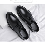 Mens Black Leather Shoes Autumn British Style Formal Business Footwear Low Top Commute Style Dress Shoes For Suits