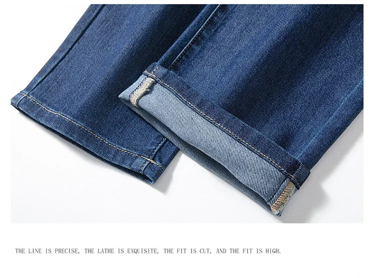 2026 Stretch Men's Fitted Straight Jeans Korean Youthful Vitality Spring Summer Thin Breathable Cotton  Lightweight Trousers