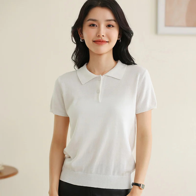 100% Cotton Women POLO Collar Casual Top T-shirt luxury designer clothing woman plus size clearance sale