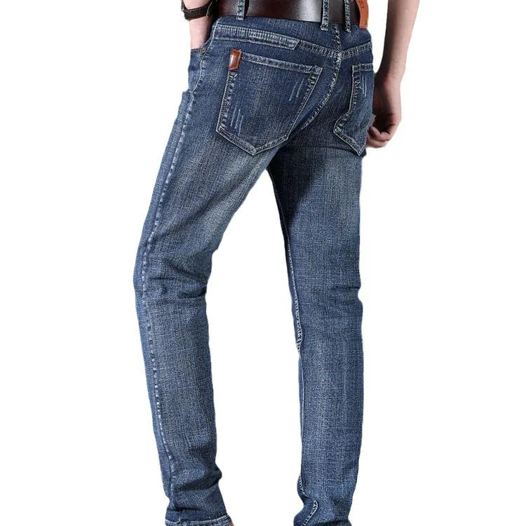 2026 Summer Thin Men's Elastic Cotton Jeans Fashion Blue Comfortable Business Straight Casual Pants Brand Male Clothes Trousers