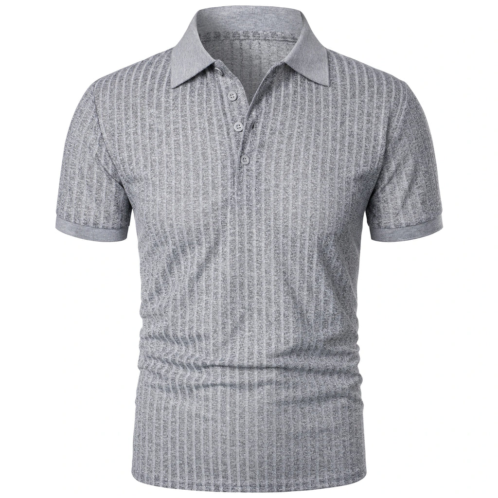 Men's running sports fitness wear summer high stretch vertical short-sleeved POLO shirt slim knit base shirt