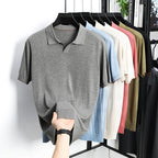 100%  Lyocell Knitwear 2025 Men Spring Summer Trendy Turn Down Collar Knit Tees Short Sleeve Breathable Knit Tops