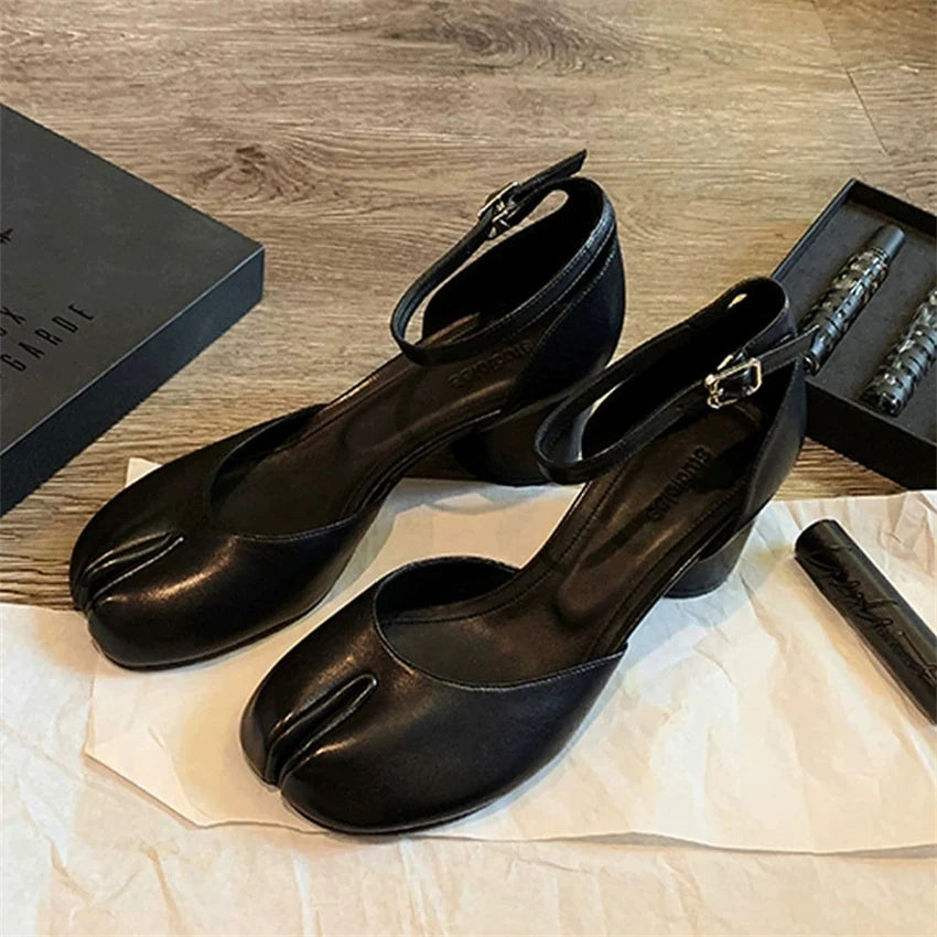 Tabi  Sandals Women Brand Designer Cross Ankle Strap Buckle Slingback Chunky High Heels 5CM Elegant Mary Jane Split-toe Shoes