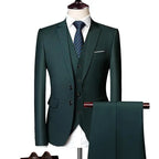 13 Color Basic Style Men's Casual Solid Color 3 Pieces Suits / Male Two Button Blazers Jacker Coat Trousers Pants Vest Waistcoat