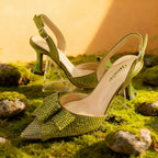 Queena Yan Shiny Italian Fashion Pointed Toe Women High Heel Shoes Mixed Color Effect Rhinestone Decoration Shoes And Bag Set