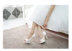 2025 New White Lace Wedding Shoes Fish Mouth High Heels Banquet Single Shoes Women