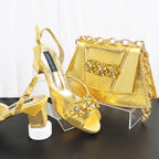 New Elegant 2026 Lilac Peep Toe Women Heels with Diamond Accents - Italian Design Matching Pumps and Bag Set for Parties