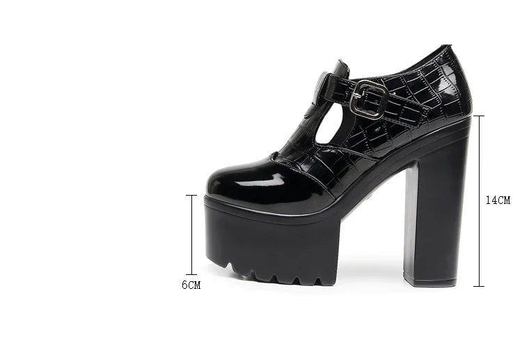 14cm Small Size 32-43 Elegant Patent Leather Mary Janes Chunky Platform Pumps 2025 Spring Block High Heels Shoes for Model Dress
