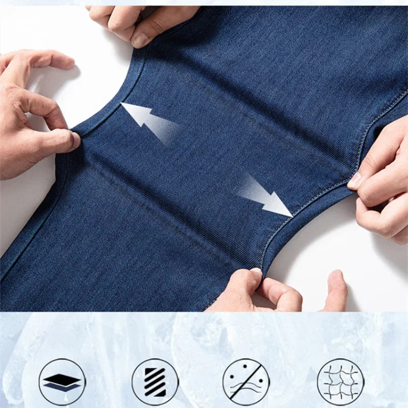 2026 Stretch Men's Fitted Straight Jeans Korean Youthful Vitality Spring Summer Thin Breathable Cotton  Lightweight Trousers