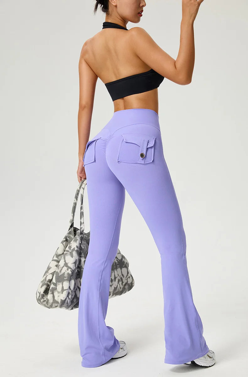 TRY TO BN Yoga Pants Pocket Back Flare Leggings Sports Fitness High Waisted Scrunch Leggings Workout Trousers Gym Woman Clothing