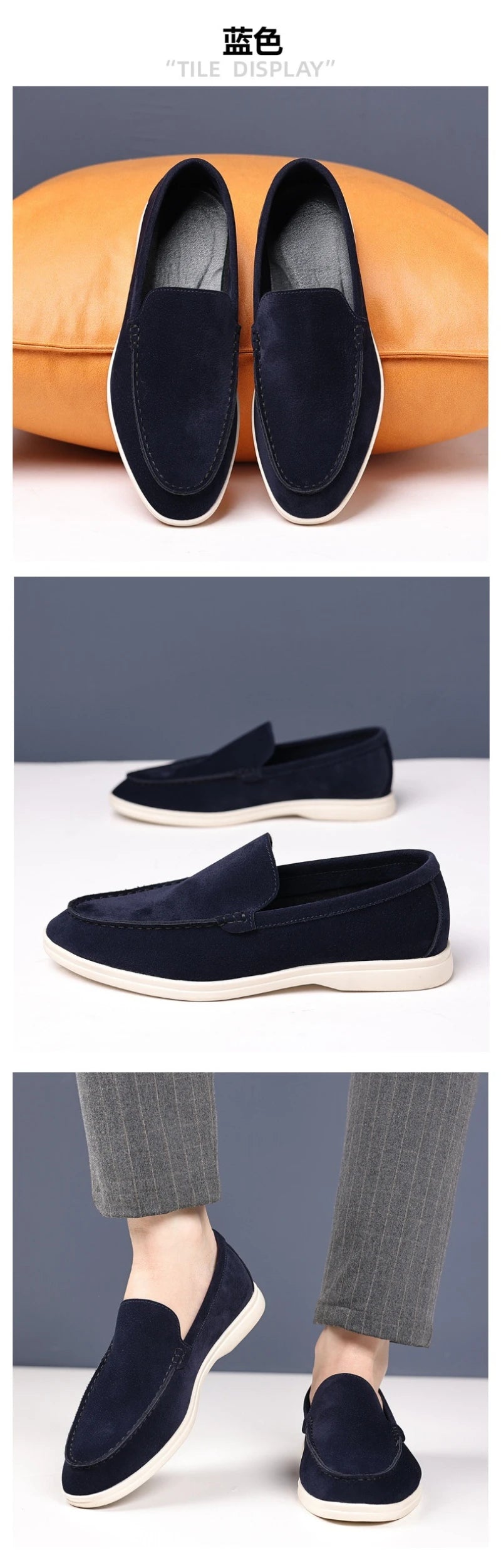 Mens Suede Slip On Loafers Comfortable Lightweight Casual Shoes With White Sole For Daily Wear And Driving Retro Style Simple
