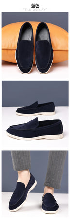 Mens Suede Slip On Loafers Comfortable Lightweight Casual Shoes With White Sole For Daily Wear And Driving Retro Style Simple