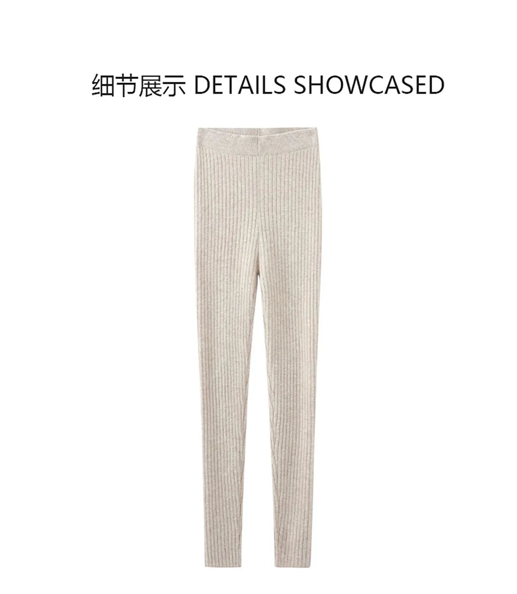 Autumn Winter 100% Merino Wool Leggings for Women Thickening Leggings Small Feet Pencil Pants Outdoor Casual Stretchy Pants