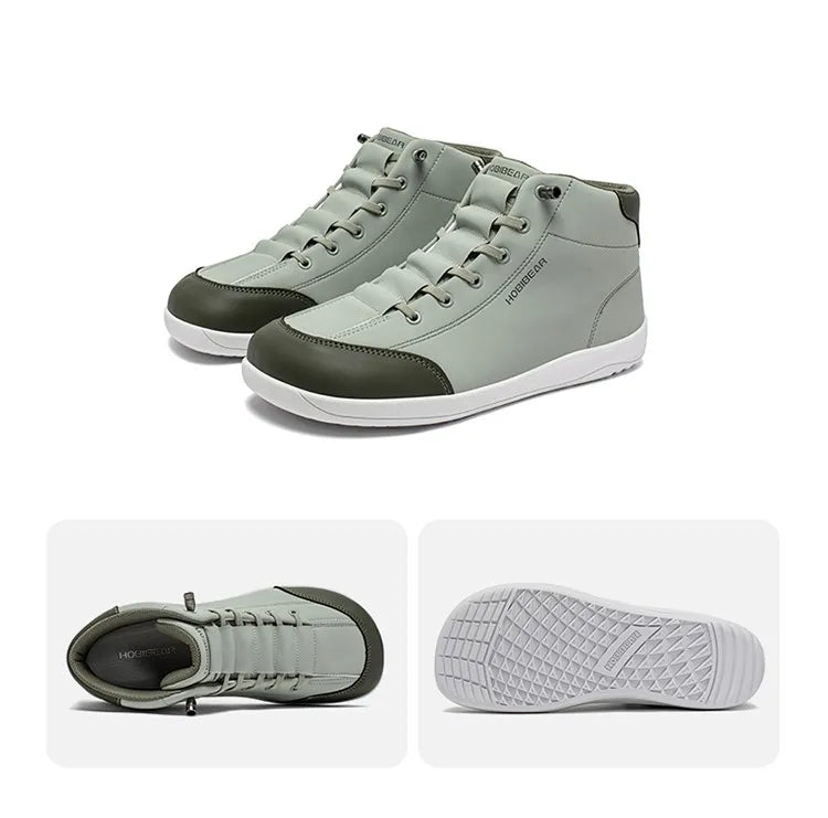 HOBIBEAR Mid-Top Barefoot Shoes Unisex Wide Toe Minimalist Ankle Boots Artificial Leather Outdoor Non-Slip Sneaker