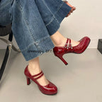 Thin High Heel Women Mary Jane Shoes Concise Shallow Belt Buckle Shoes Spring Autumn Ladies Elegant Wedding Dancing Pumps