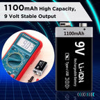 Kuugro USB 9V Rechargeable Battery 1100mAh Type-C Rechargeable 6F22 9V Li-ion Battery for RC Helicopeter Model Multimeter Toy