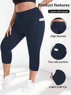 Women High Waist Plus Size 7/8 Yoga Leggings with Pockets Milk Silk Breathable Sport Women's pantss Base Leggings for Fitness