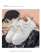 2026 Summer Men's White Platform Sneakers Leather Casual Shoes Thick Sole Streetwear Trendy Footwear
