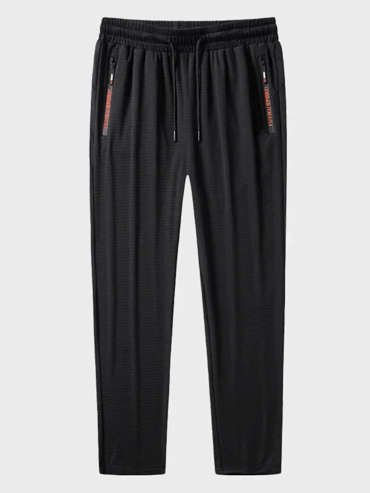 Men's Summer Ice Silk Jogger Sweatpants Zipper Pockets Breathable Running Gym Workout Athletic Mesh Pants Drawstring Design
