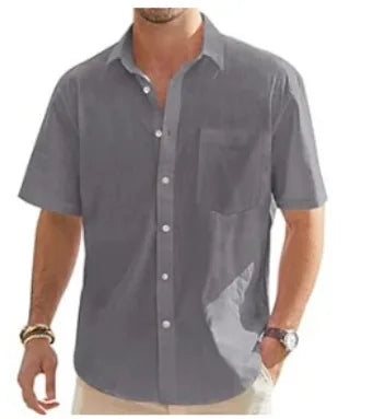 Men's Cotton Linen Short Sleeve Shirt Casual Button Down Shirt with Pocket Summer Beach Breathable Loose Tops Large size S-6XL