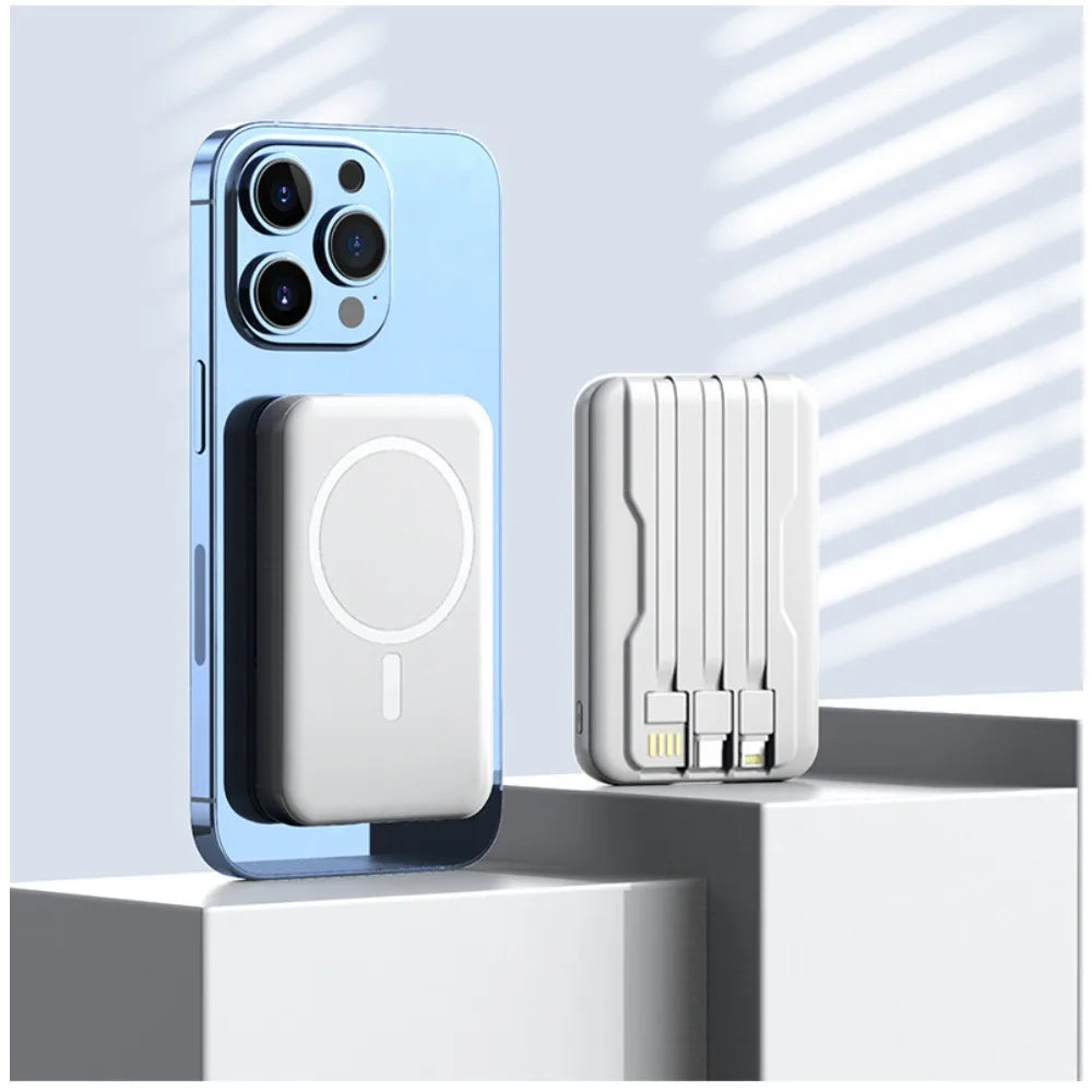 New LaunchMagnetic Wireless Fast Charging Power Bank Built-in Cable Mini Compact Portable External Battery Pack for Cell Phones