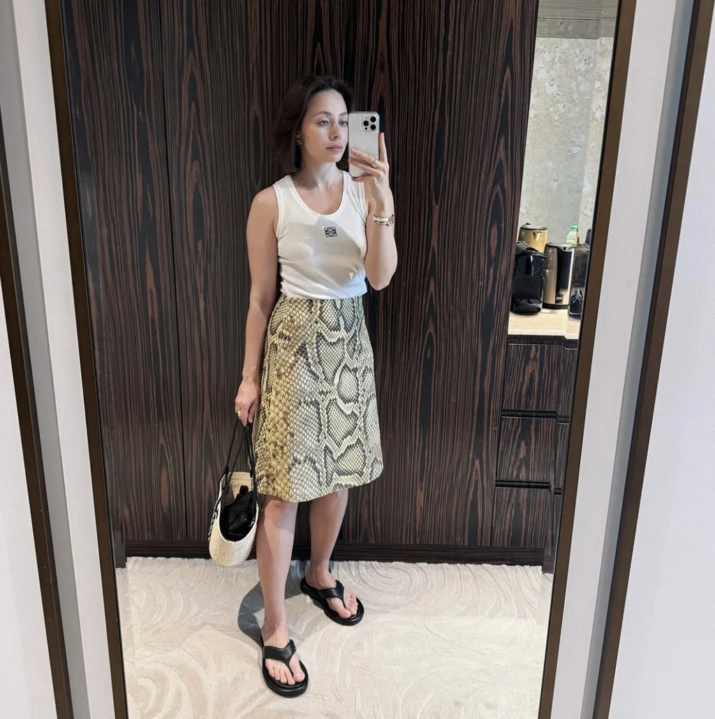 Tossy Snakeskin Printed Fashion Skirt Women's High Waist Slim Contrast Patchwork Commute Streetwear Female Vintage Y2k Skirt