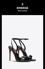2026 new black patent leather rhinestone open toe sandals with slim heels and a straight ribbon for parties,high heels for women