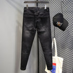 Hot-Stamped Rhinestone Men's Jeans, Trendy Brand, Stretchy Slim Fit, Embroidered and Printed Men's Trousers