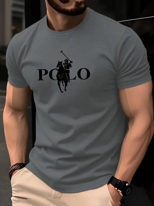 Men's Summer Simple and Fashionable Casual Business Short Sleeved T-shirt Round Neck Solid Color Sports Quick Drying Top