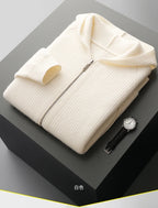 New Men's Thick Zipper Hoodie Cardigan100% Merino Wool Knitted Sweater Casual Loose Autumn/Winter Warm Hoodie Long Sleeve Jacket