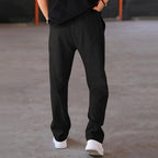 Men Casual LooseStraight Leg Dress Pants Elastic Drawstring Waist Front Seam Plain Wide Leg Trousers Daily Street Vacation Relax