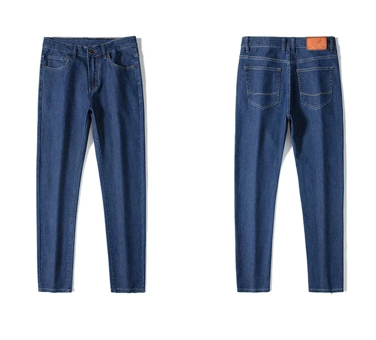 2026 Stretch Men's Fitted Straight Jeans Korean Youthful Vitality Spring Summer Thin Breathable Cotton  Lightweight Trousers