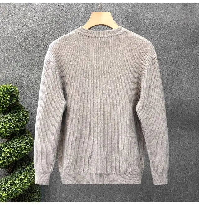 Korean Style Men's Sweater Vertical Stripes Round Neck Pullovers High Quality Inner Soft Knitted Fashion Versatile Undershirt