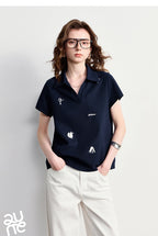 TOYOUTH Women Polo T-Shirt 2026 Summer Joint Name with Gongchangzhang Embroidered V-Neck Age-Reducing Trendy Tops